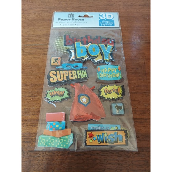 Paper House 3D Stickers Birthday Boy Super Fun Party Decorations - Picture 1 of 2
